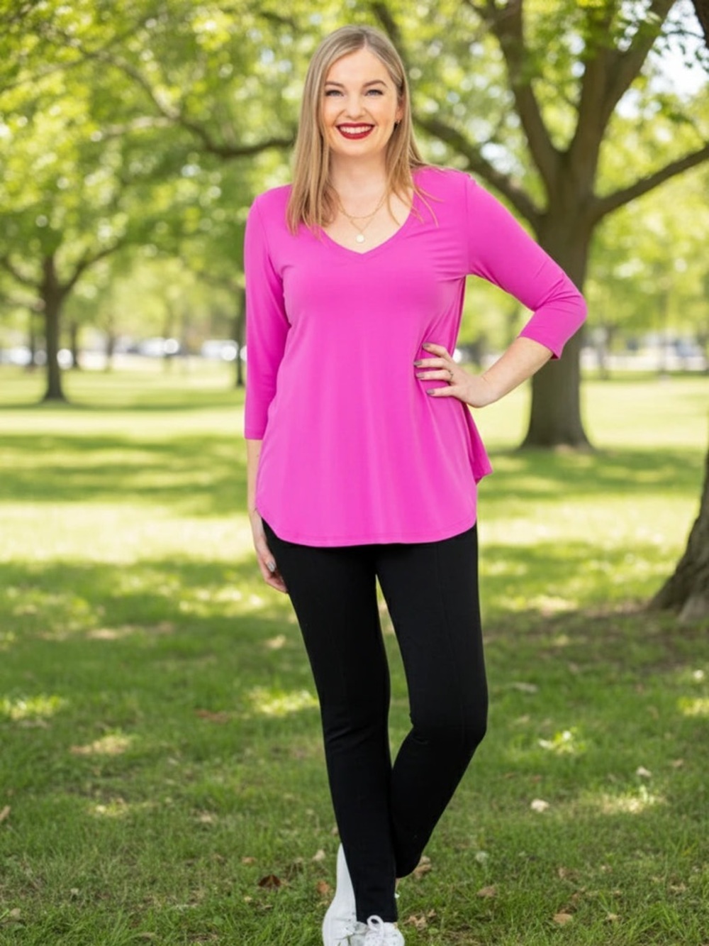 🛍️ Blue Sky Bamboo 3/4 Sleeve V-Neck Top